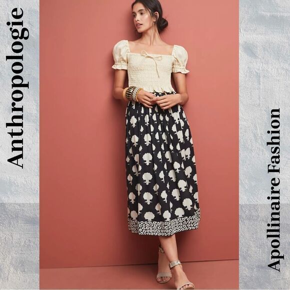 ANTHROPOLOGIE BY PAYAL JAIN EMBLEMATIC MIDI SKIRT BLACK MOTIF SIZE 6 NEW - Picture 1 of 8